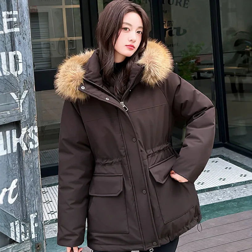 Tooling Pie Overcomes Women's Winter New Padded Jacket Big Fur Collar Thickened Loose Short Padded Jacket