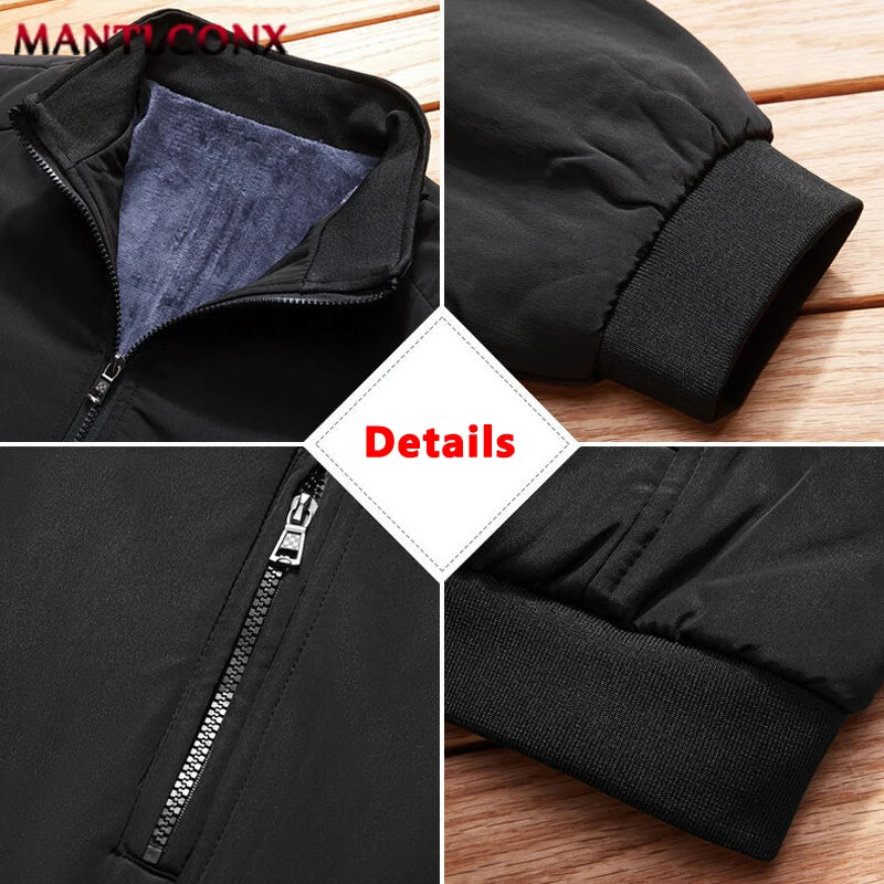 Thermal Warm Men's Winter Jacket Autumn Winter Business Men's Winter Coats Fleece Lining New Windbreak Casual Jacket Solid Black