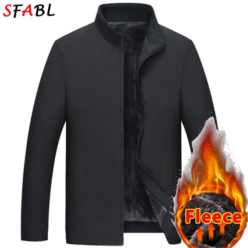 Thermal Warm Men's Winter Jacket Autumn Winter Business Men's Winter Coats Fleece Lining New Windbreak Casual Jacket Solid Black
