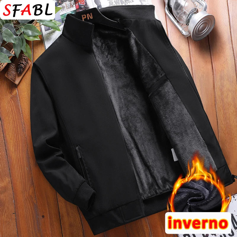 Thermal Warm Men's Winter Jacket Autumn Winter Business Men's Winter Coats Fleece Lining New Windbreak Casual Jacket Solid Black