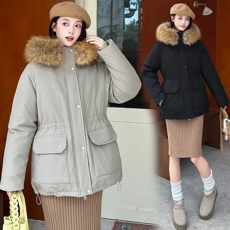 Tooling Pie Overcomes Women's Winter New Padded Jacket Big Fur Collar Thickened Loose Short Padded Jacket