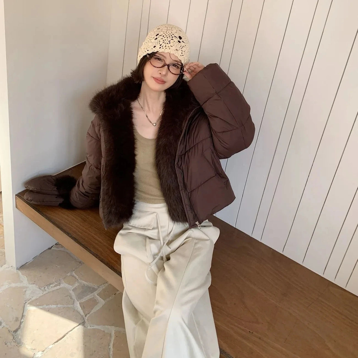 2026 New Winter Coat Women Korean Fashion Loose Female Fur Collar Windproof Warm Parkas Luxury Cotton Cropped Jacket