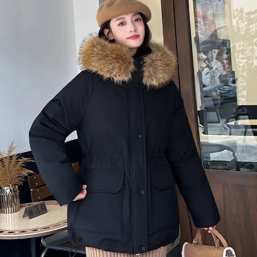Tooling Pie Overcomes Women's Winter New Padded Jacket Big Fur Collar Thickened Loose Short Padded Jacket