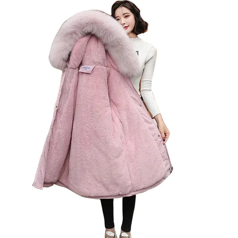 Winter Women Warm Parka New 2026 Fashion Long Coat Wool Liner Hooded Parkas Slim Fur Collar Jacket Warm Snow Wear Padded Clothes