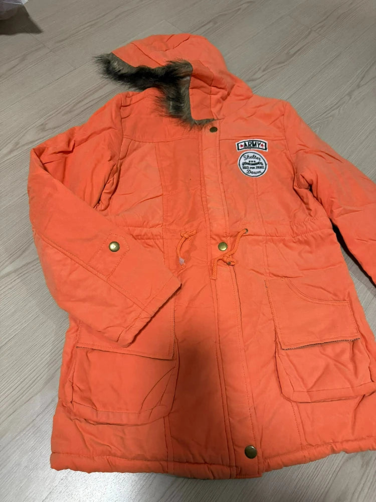 Winter Jacket Women Hooded Badge Lamb Fleece Medium Long Drawstring Cotton Coat Peach Skin Fleece Hooded Jacket Winter Coat