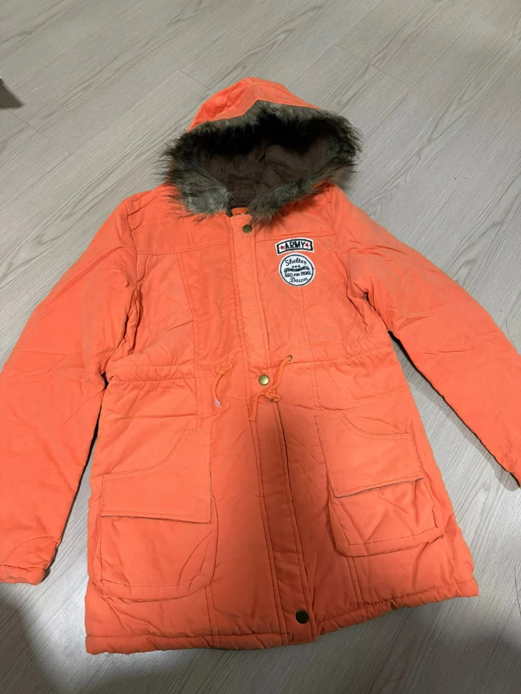 Winter Jacket Women Hooded Badge Lamb Fleece Medium Long Drawstring Cotton Coat Peach Skin Fleece Hooded Jacket Winter Coat
